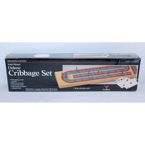 Cardinal Premier Edition Solid Wood Deluxe Cribbage Set 3 Player Game with Cards
